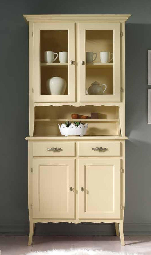 Cristalliera 2 porte in legno shabby avorio l.98.p.51 h.213