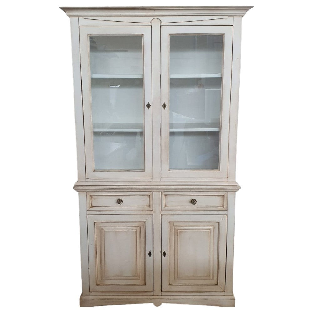 Cristalliera 2 porte legno shabby bianco anticato 117x46x220 - Mobili 2G