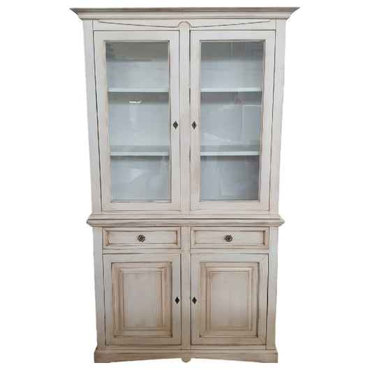 Cristalliera 2 porte legno shabby bianco anticato 117x46x220 - Mobili 2G