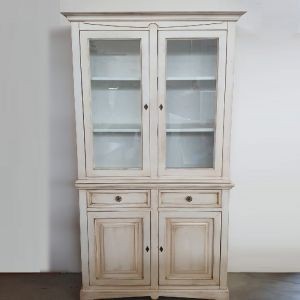 Cristalliera 2 porte legno shabby bianco anticato 117x46x220 - Mobili 2G