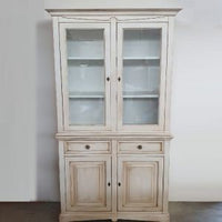 Cristalliera 2 porte legno shabby bianco anticato 117x46x220 - Mobili 2G