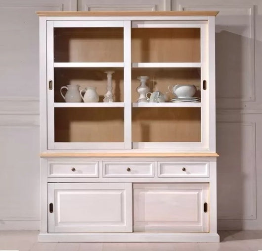 Cristalliera 2 porte scorrevoli in legno bianco/naturale l.157 p.53 h.200 - Mobili 2G