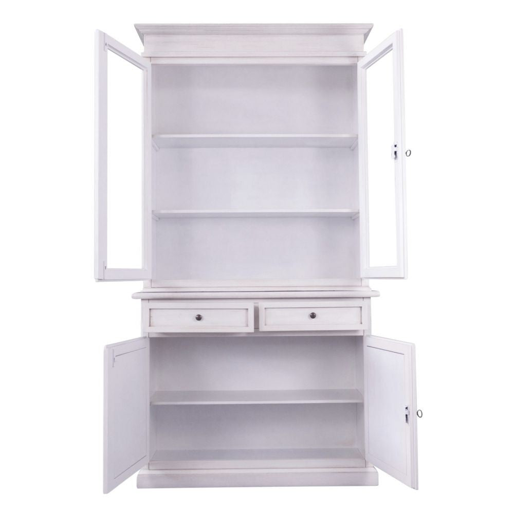 Cristalliera 2 porte shabby legno bianco anticato decorato 105x42x205 - Mobili 2G