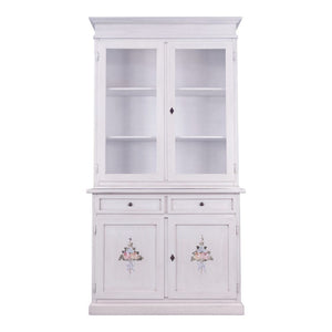Cristalliera 2 porte shabby legno bianco anticato decorato 105x42x205 - Mobili 2G