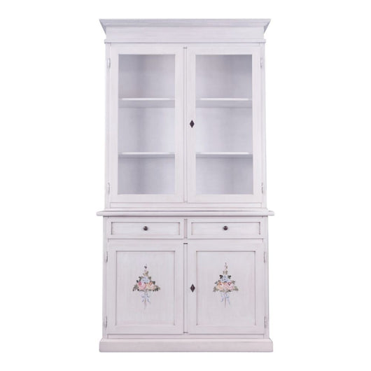 Cristalliera 2 porte shabby legno bianco anticato decorato 105x42x205 - Mobili 2G