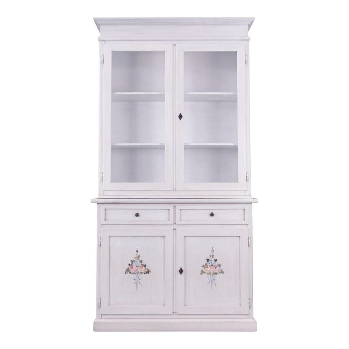 Cristalliera 2 porte shabby legno bianco anticato decorato 105x42x205 - Mobili 2G