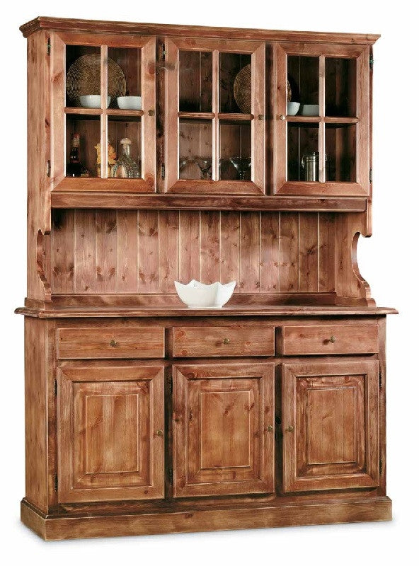 Cristalliera 3 ante legno massello di pino noce consumato 147x43x195 - Mobili 2G