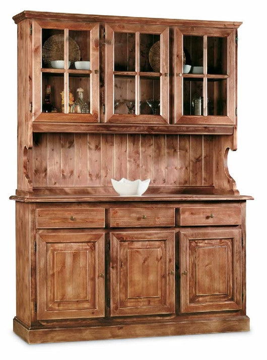 Cristalliera 3 ante legno massello di pino noce consumato 147x43x195 - Mobili 2G