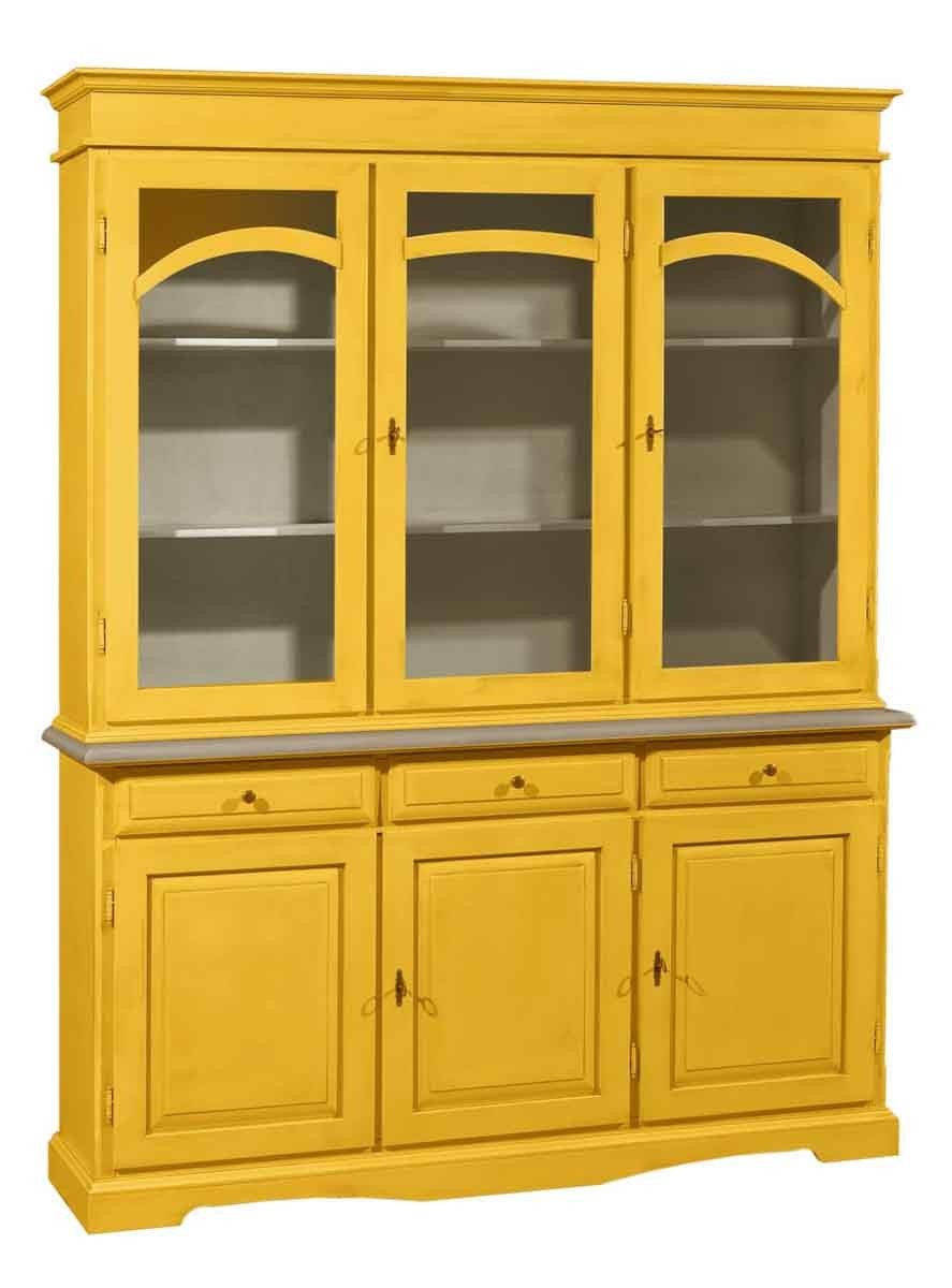 Cristalliera 3 ante legno pennellato gialla 156x42x205 - Mobili 2G