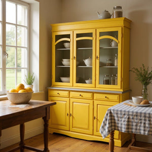 Cristalliera 3 ante legno pennellato gialla 156x42x205 - Mobili 2G