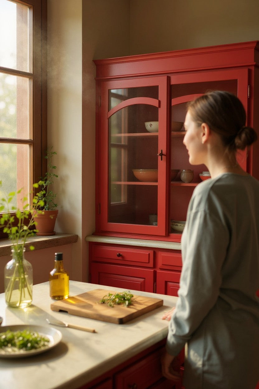 Cristalliera 3 ante legno pennellato rosso 156x42x205 - Mobili 2G