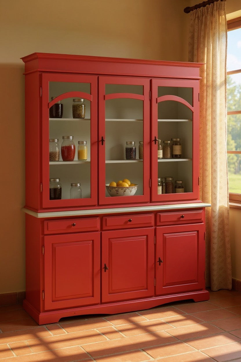 Cristalliera 3 ante legno pennellato rosso 156x42x205 - Mobili 2G