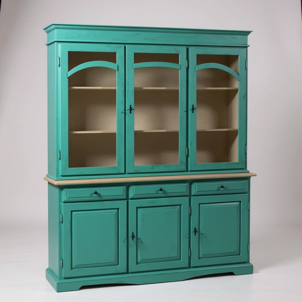 Cristalliera 3 ante legno pennellato verde 156x42x205 - Mobili 2G