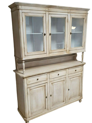 Cristalliera 3 porte 3 cassetti legno shabby chic bianco invecchiato - Mobili 2G