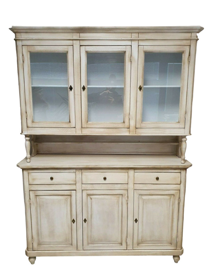 Cristalliera 3 porte 3 cassetti legno shabby chic bianco invecchiato - Mobili 2G