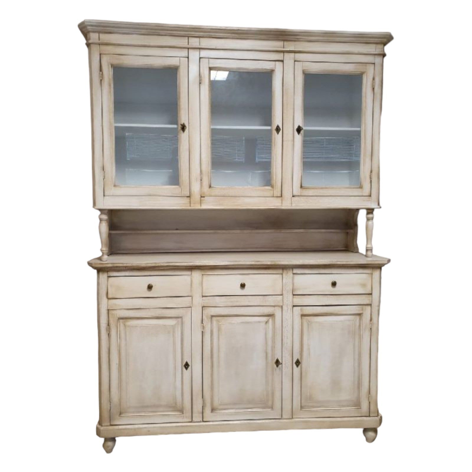 Cristalliera 3 porte 3 cassetti legno shabby chic bianco invecchiato - Mobili 2G