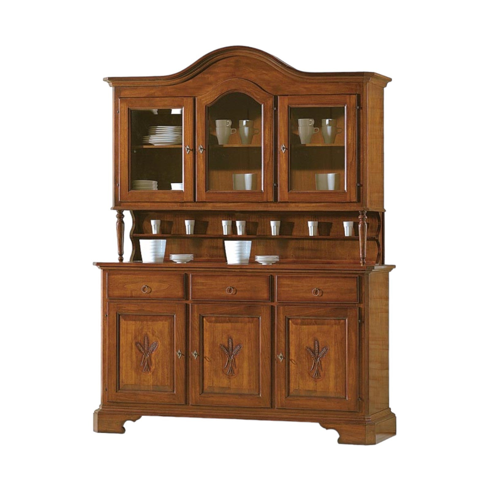 Cristalliera 3 porte classica sagomata spiga legno tinta noce 163x49x228 - Mobili 2G