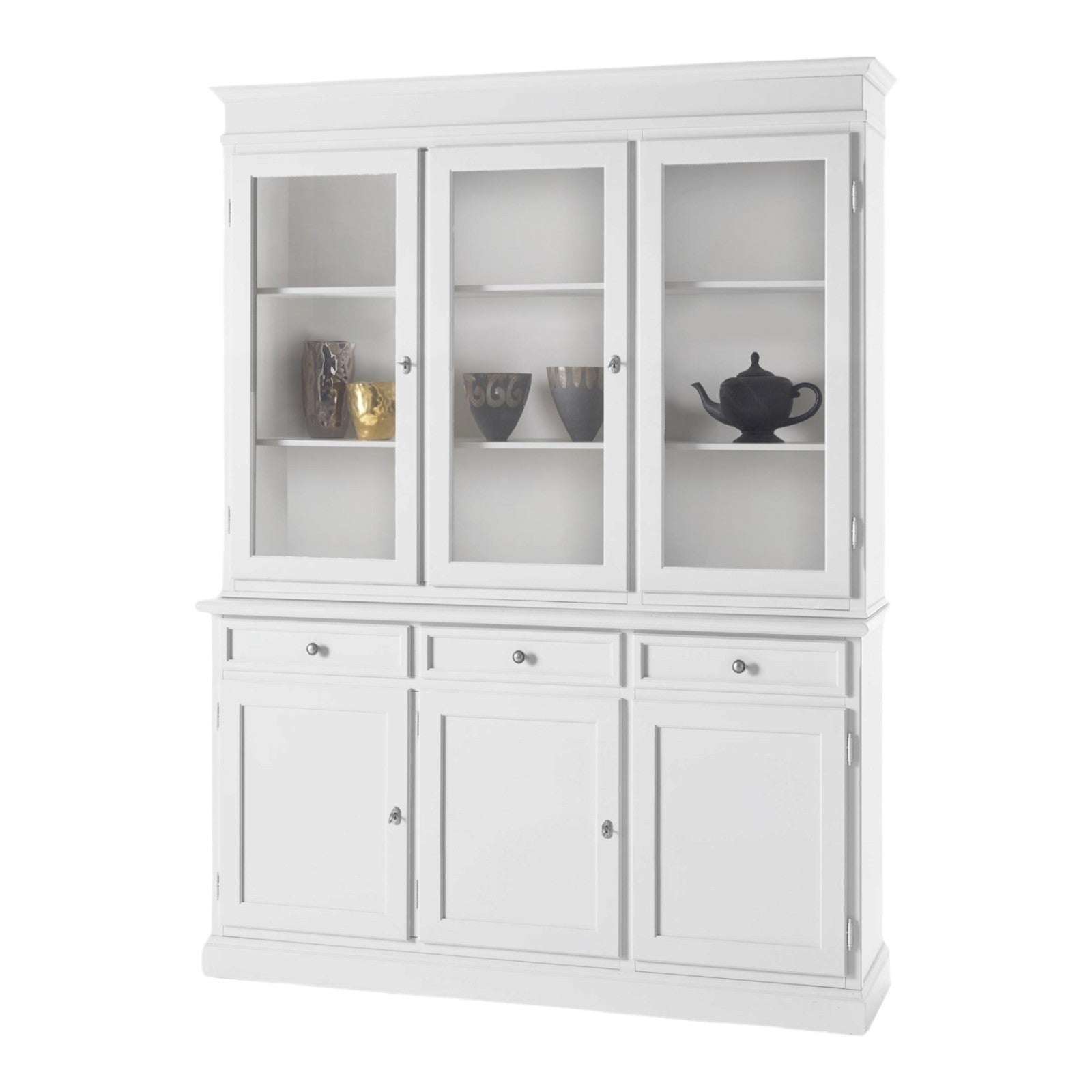 Cristalliera 3 porte in legno arte povera bianco sporco 155x42x203 - Mobili 2G