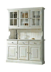 Cristalliera 3 porte legno massello shabby bianco invecchiato l.147 p.43 h.195 - Mobili 2G