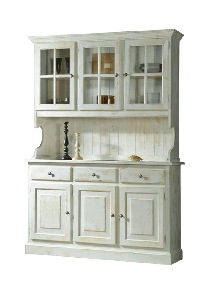 Cristalliera 3 porte legno massello shabby bianco invecchiato l.147 p.43 h.195 - Mobili 2G