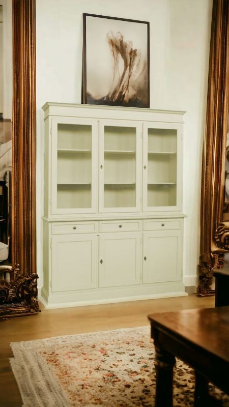 Cristalliera 3 porte legno shabby avorio 156x42x205 - Mobili 2G