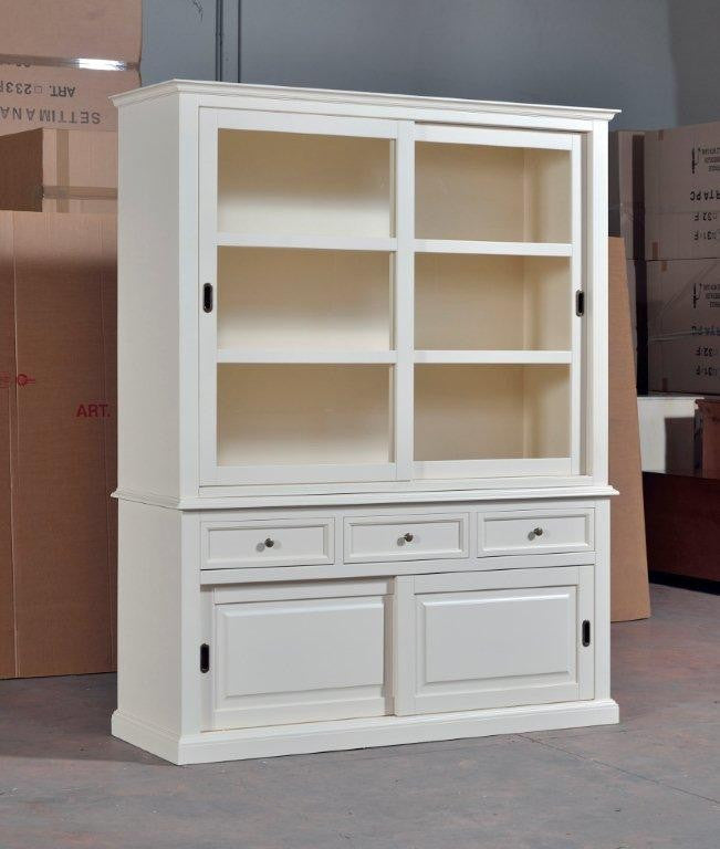 Cristalliera 4 porte 3 cassetti laccato bianco l.157 p.53 h.200 (1052) - Mobili 2G