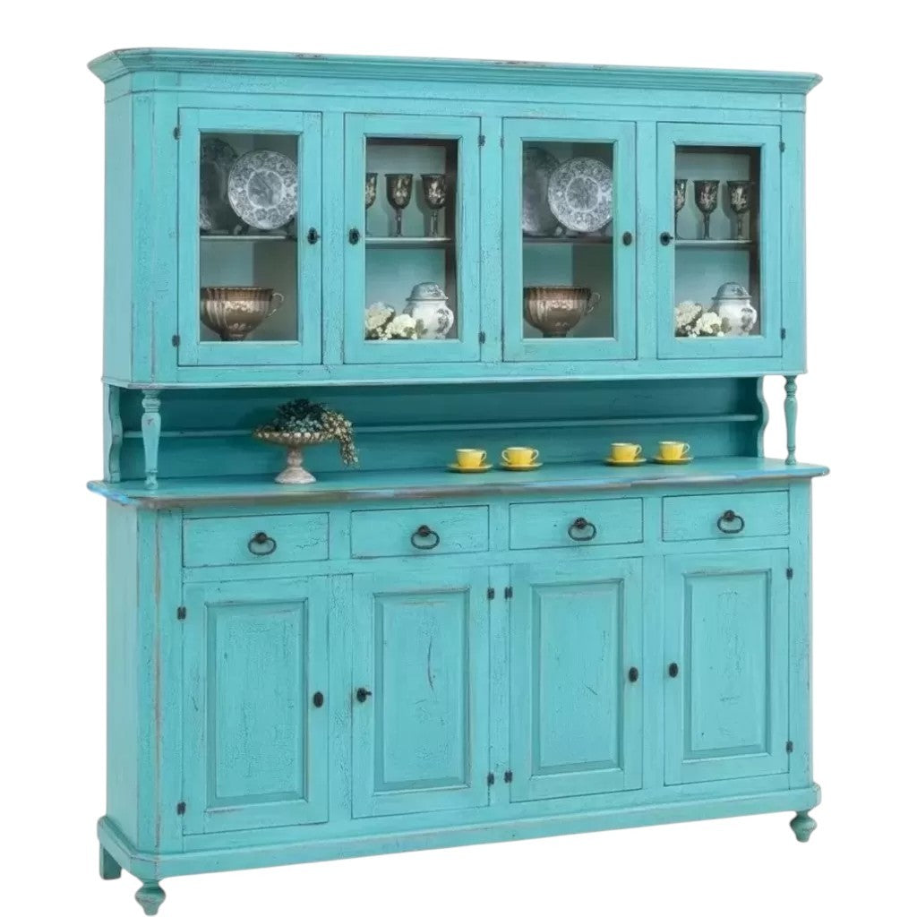 Cristalliera 4 porte legno shabby azzurro consumato 196x43x208 - Mobili 2G