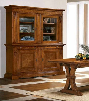 Cristalliera 4 porte tinta noce in legno intarsi 214x55x230