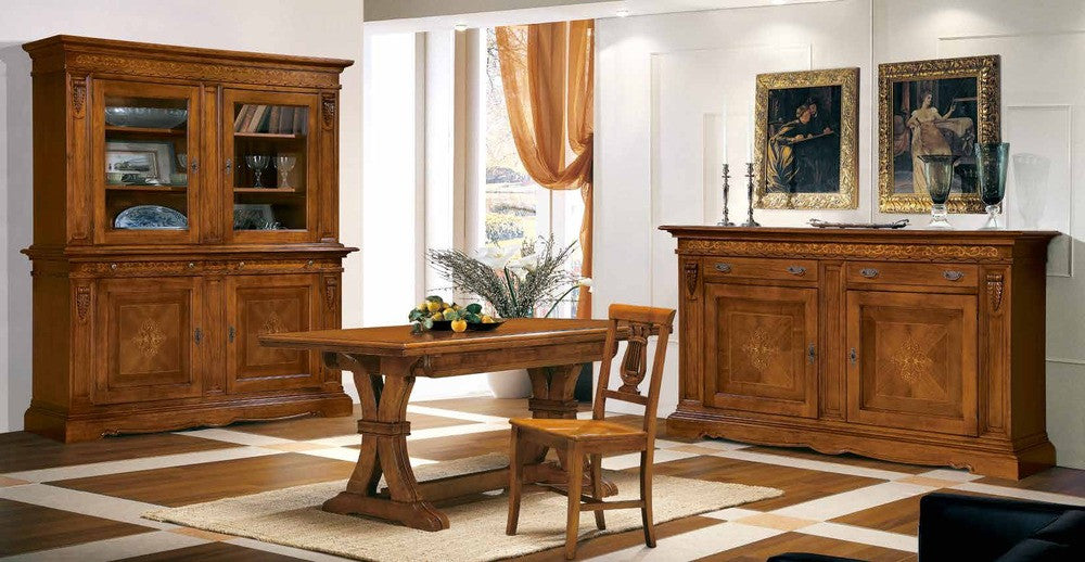 Cristalliera 4 porte tinta noce in legno intarsi 214x55x230