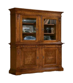 Cristalliera 4 porte tinta noce in legno intarsi 214x55x230