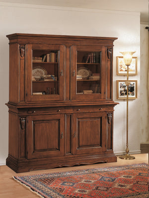 Cristalliera 4 porte tinta noce in legno l.213 p.54 h.226