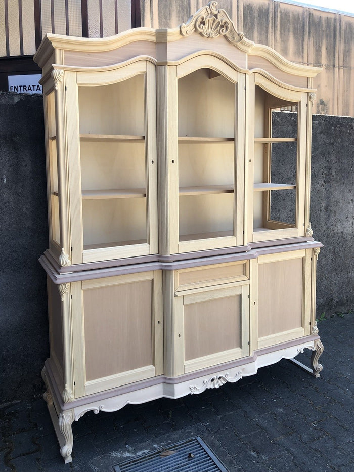 Cristalliera 6 porte 1 cassetto classica barocco legno grezzo 175x60x230 - Mobili 2G