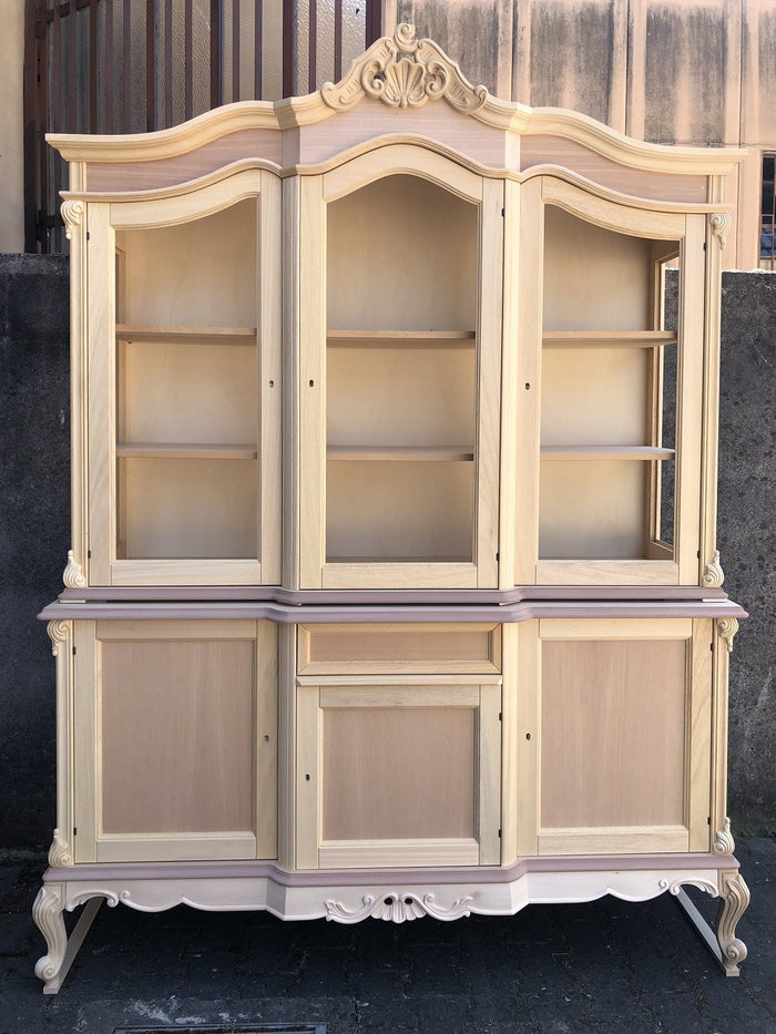 Cristalliera 6 porte 1 cassetto classica barocco legno grezzo 175x60x230 - Mobili 2G