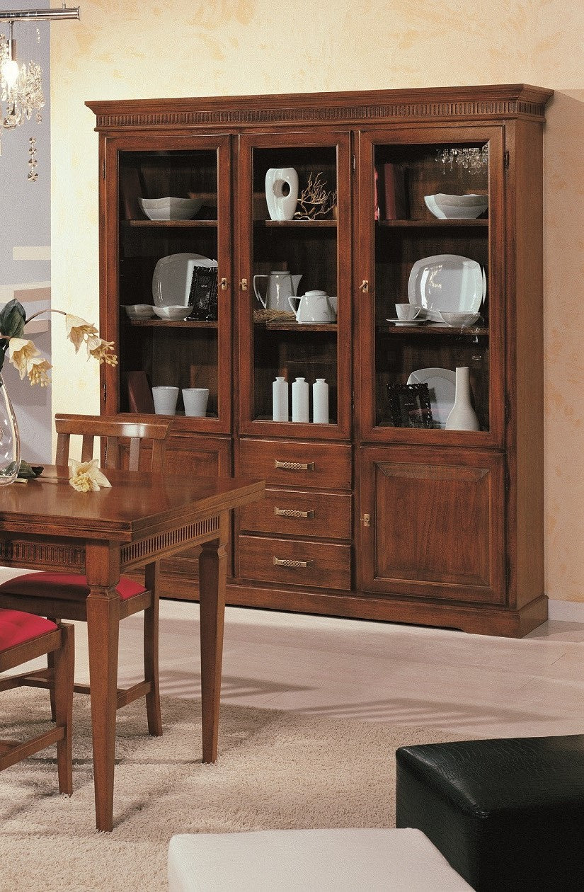 Cristalliera arte povera 3 porte 3 cassetti legno tinta noce 180x40x200 (1221) - Mobili 2G