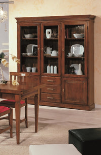 Cristalliera arte povera 3 porte 3 cassetti legno tinta noce 180x40x200 (1221) - Mobili 2G