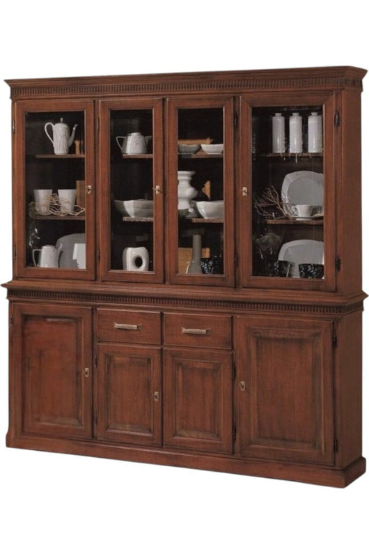 Cristalliera arte povera 4 porte 2 cassetti legno tinta noce 200x47x214 (1224) - Mobili 2G