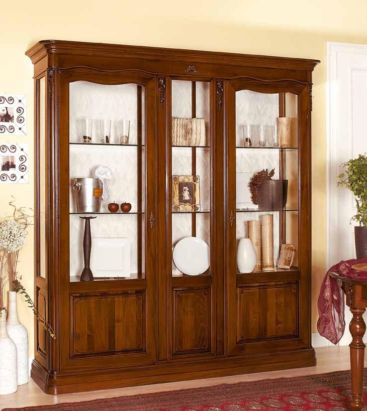 Cristalliera arte povera legno fregi tinta noce 188x50x205