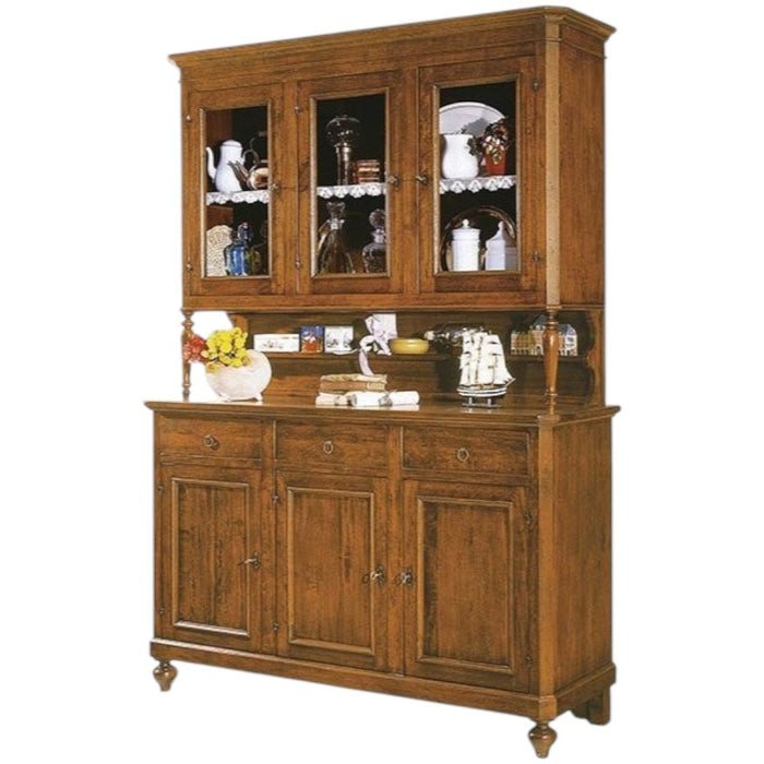 Cristalliera arte povera legno massello 3 porte 3 cassetti tinta noce 160x50x221 (6009+6010) - Mobili 2G