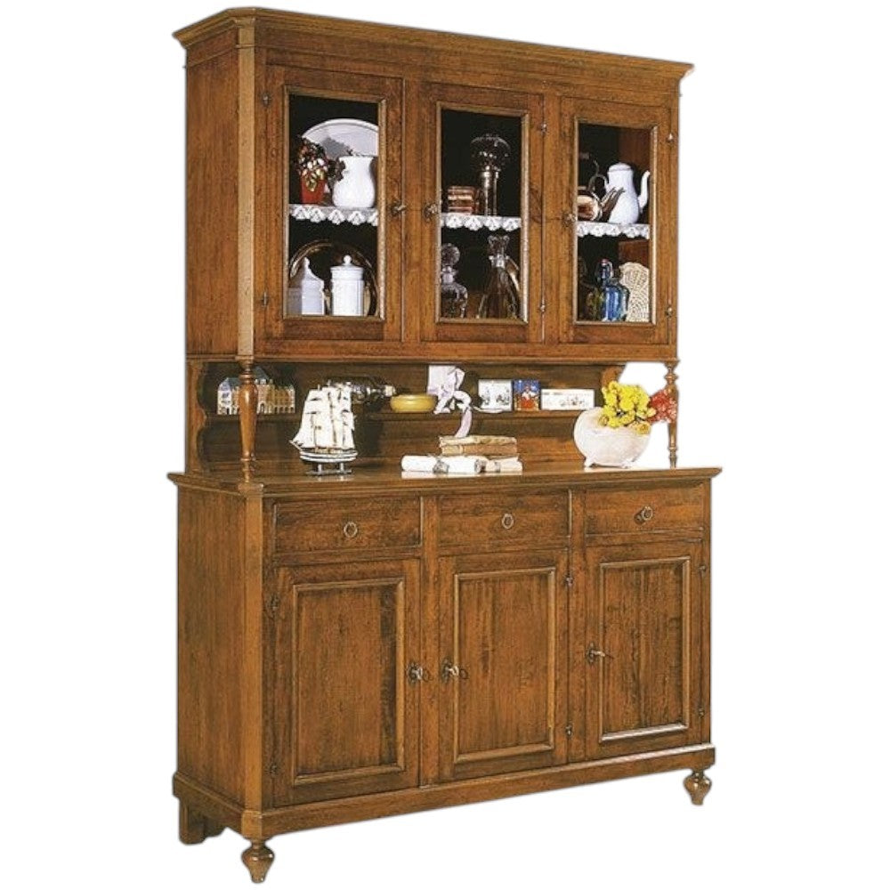 Cristalliera arte povera legno massello 3 porte 3 cassetti tinta noce 160x50x221 (6009+6010) - Mobili 2G