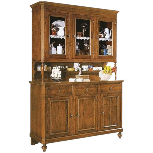 Cristalliera arte povera legno massello 3 porte 3 cassetti tinta noce 160x50x221 (6009+6010) - Mobili 2G