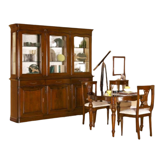 Cristalliera boiserie in legno fregi tinta noce 225x53x230