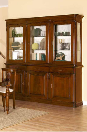 Cristalliera boiserie in legno fregi tinta noce 225x53x230