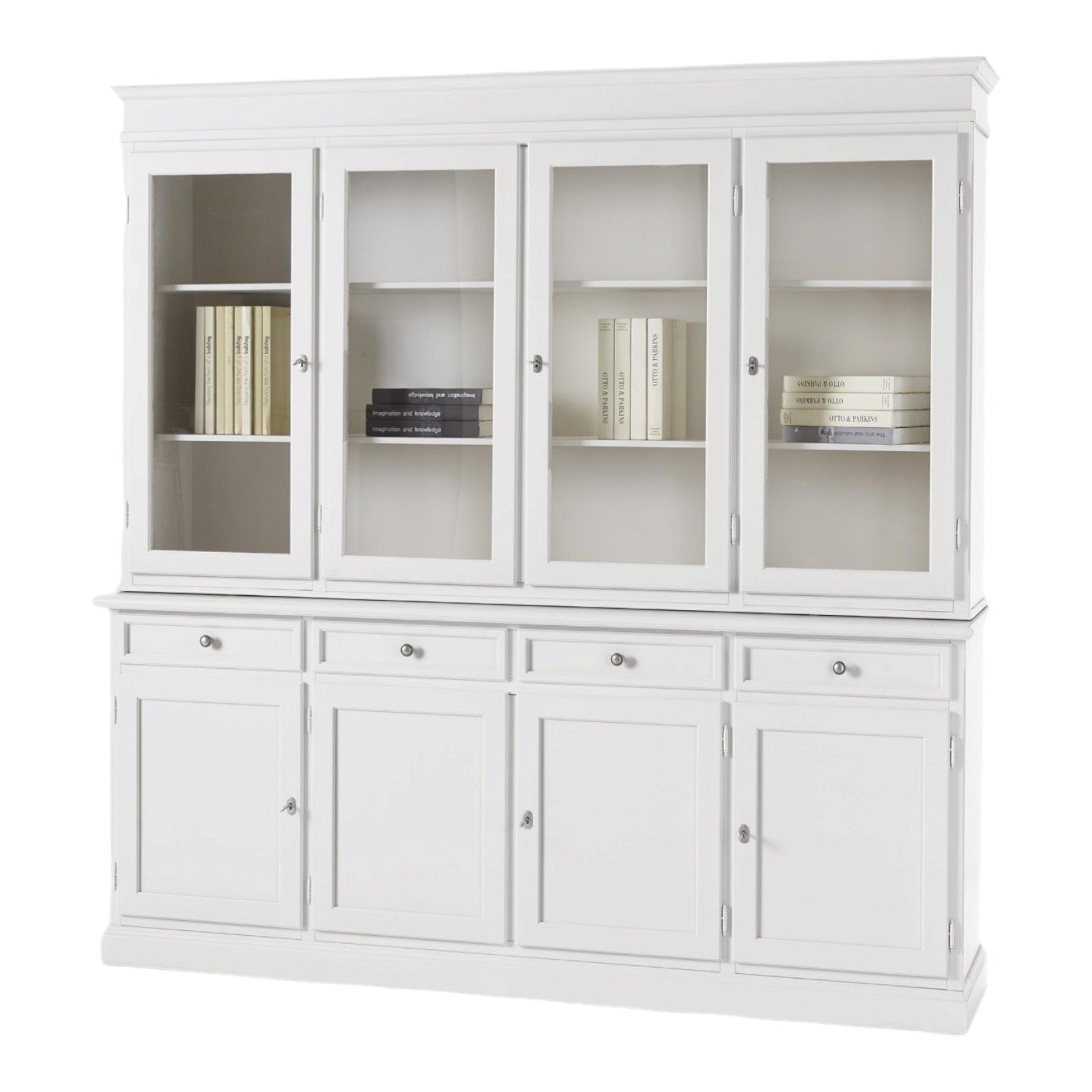 Cristalliera classica in legno 4 porte bianco sporco 203x42x203