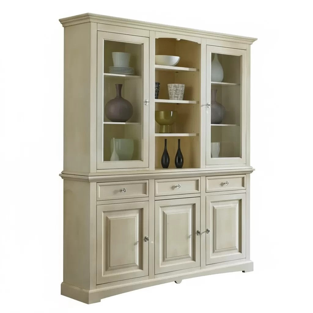 Cristalliera con vetrina in legno 3 ante shabby chic avorio anticato l.170 p.46 h.215 - Mobili 2G