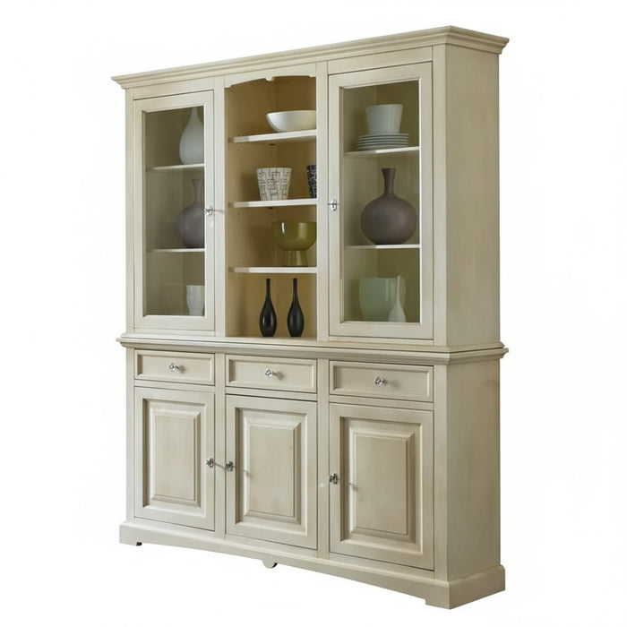 Cristalliera con vetrina in legno 3 ante shabby chic avorio anticato l.170 p.46 h.215 - Mobili 2G