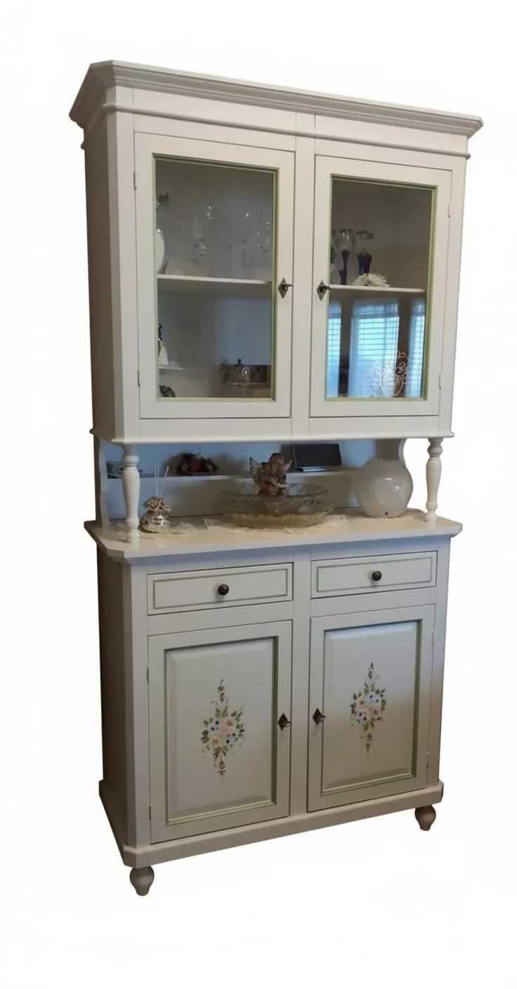 Cristalliera in legno 2 ante bianca/decori floreali l.104 p.43 h.208 (499) - Mobili 2G