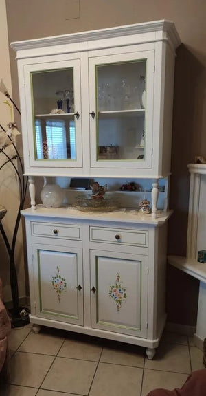 Cristalliera in legno 2 ante bianca/decori floreali l.104 p.43 h.208 (499) - Mobili 2G