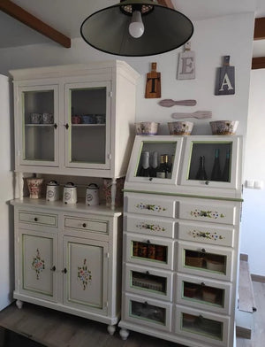 Cristalliera in legno 2 ante bianca/decori floreali l.104 p.43 h.208 (499) - Mobili 2G