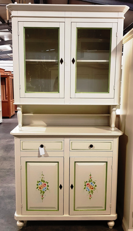 Cristalliera in legno 2 ante bianca/decori floreali l.104 p.43 h.208 (499) - Mobili 2G