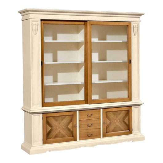 Cristalliera in legno arte povera 2 ante scorrevoli avorio/grano 212x45x220 - Mobili 2G